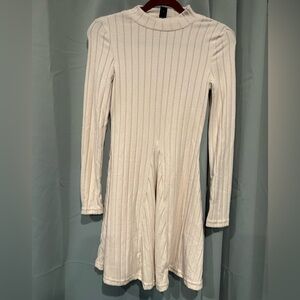 Cream Ribbed Long Sleeve Dress